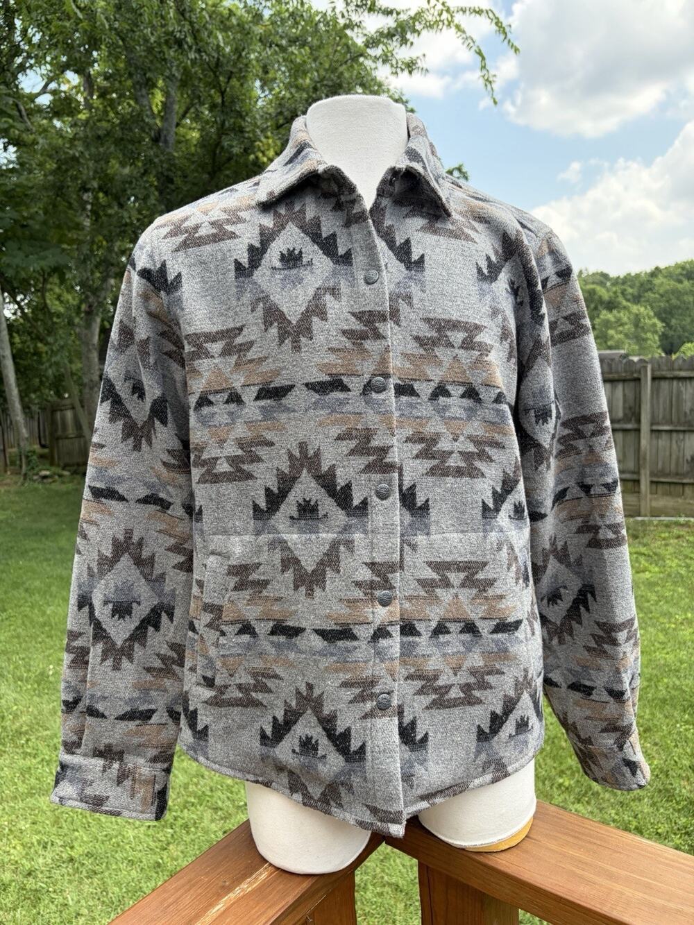 Outback Wool Aztec Daphne Shirt Shacket XL Gray Snap Front Western Southwest
